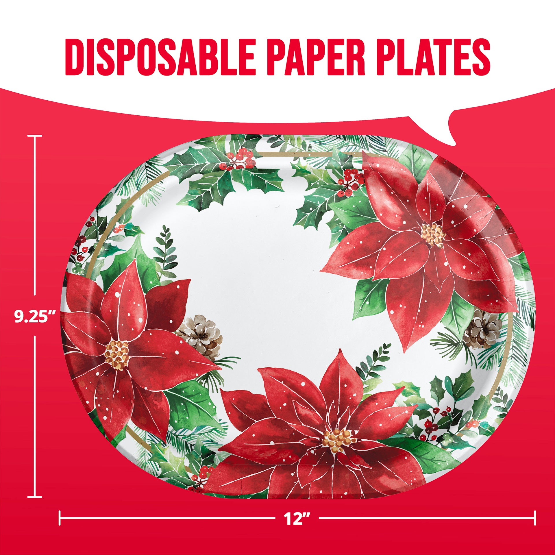 Christmas Blossom 12in Oval Paper Plates 8ct