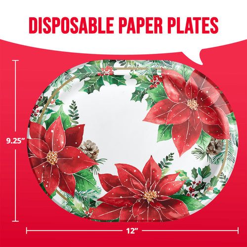 Christmas Blossom 12in Oval Paper Plates 8ct