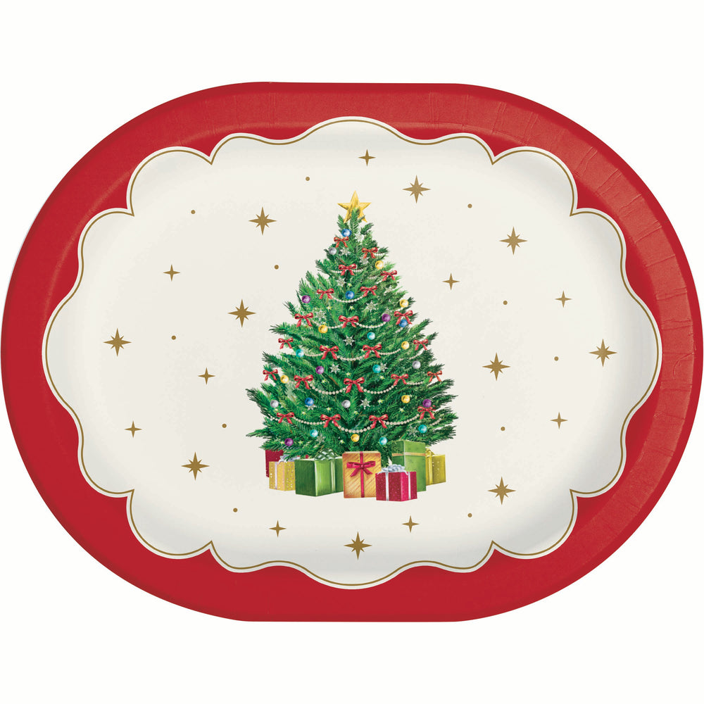 Sparkling Spruce 12in Oval Paper Plates 8ct