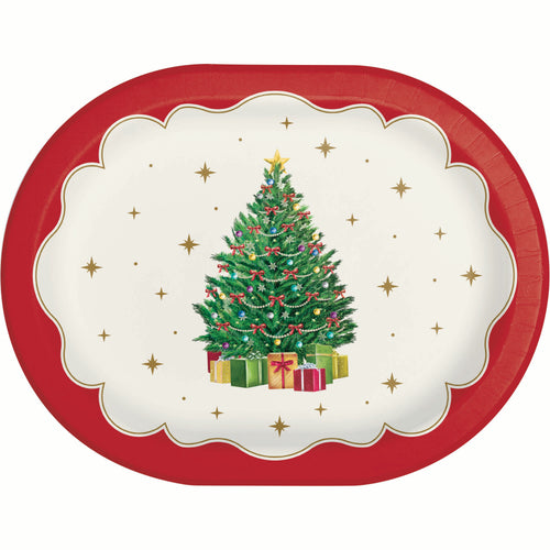 Sparkling Spruce 12in Oval Paper Plates 8ct