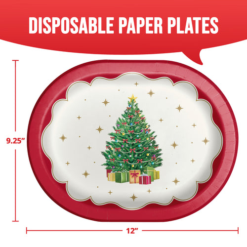 Sparkling Spruce 12in Oval Paper Plates 8ct