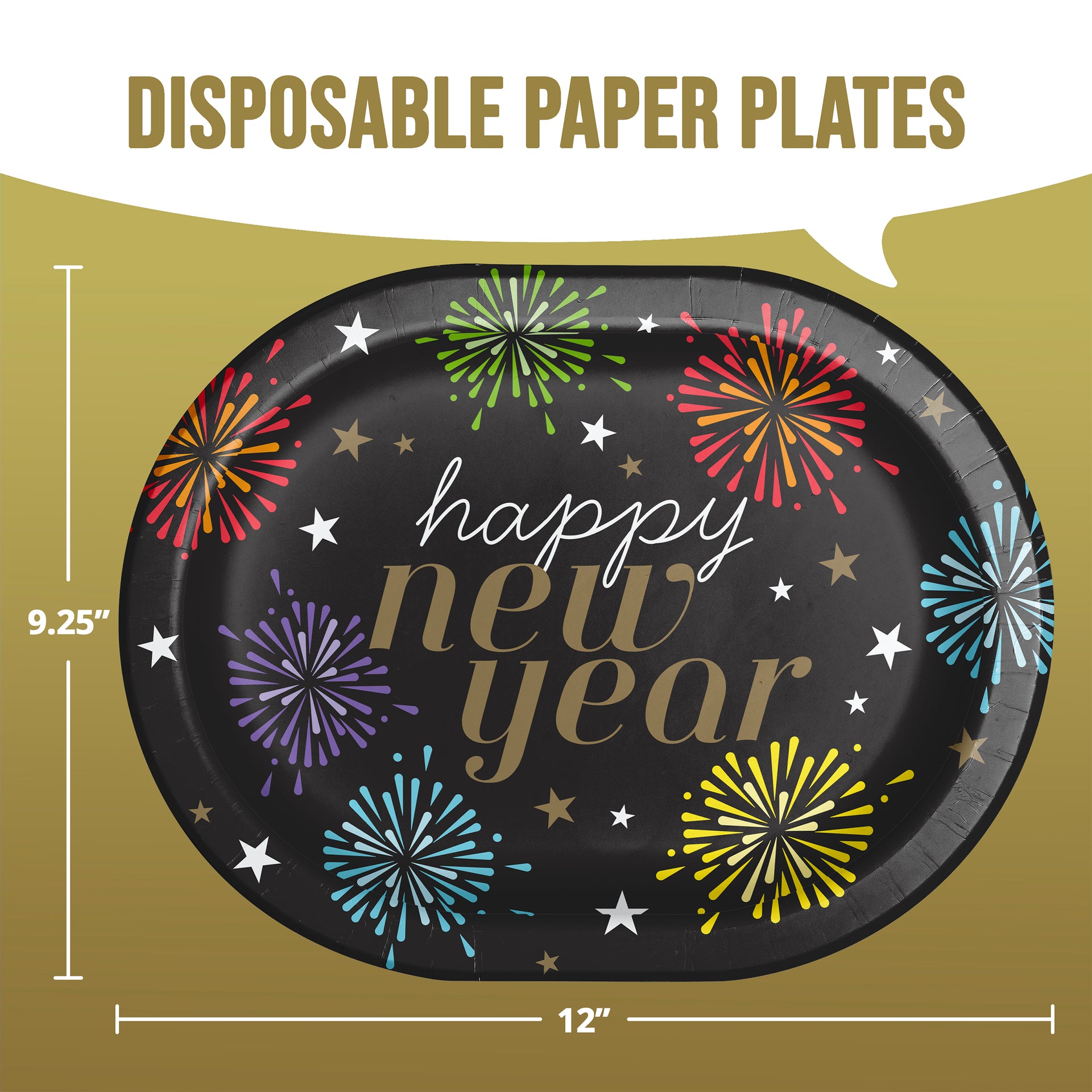 New Years Radiance 12in Oval Paper Plates 8ct