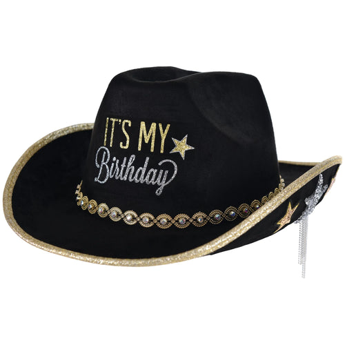 Black Happy Birthday Cowboy Hat