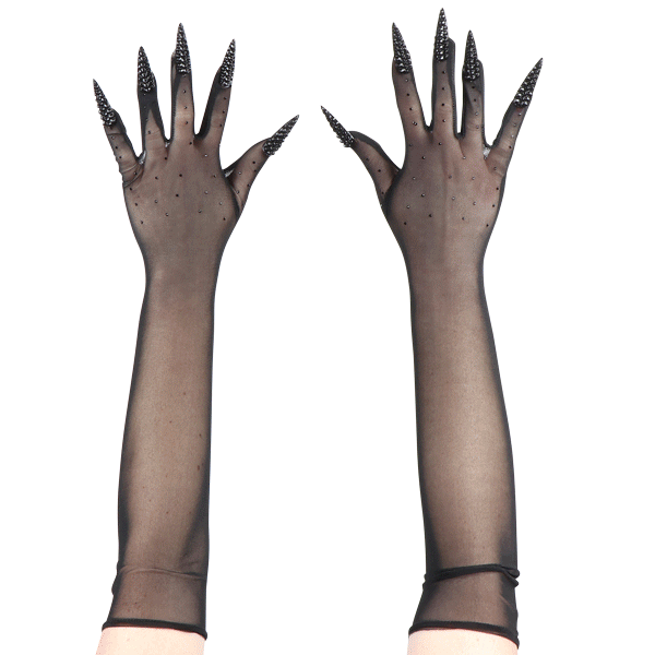 BLACK FISHNET GLOVES WITH NAILS