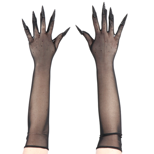 BLACK FISHNET GLOVES WITH NAILS