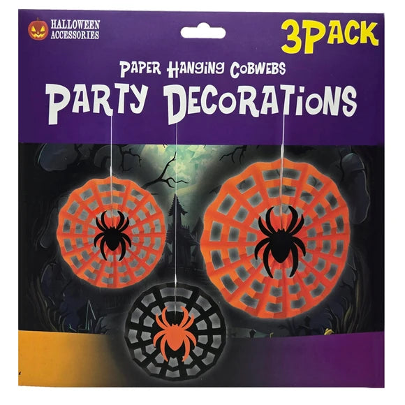 3 Piece Hanging Halloween Party Cobwebs Paper Decorations   3 ct