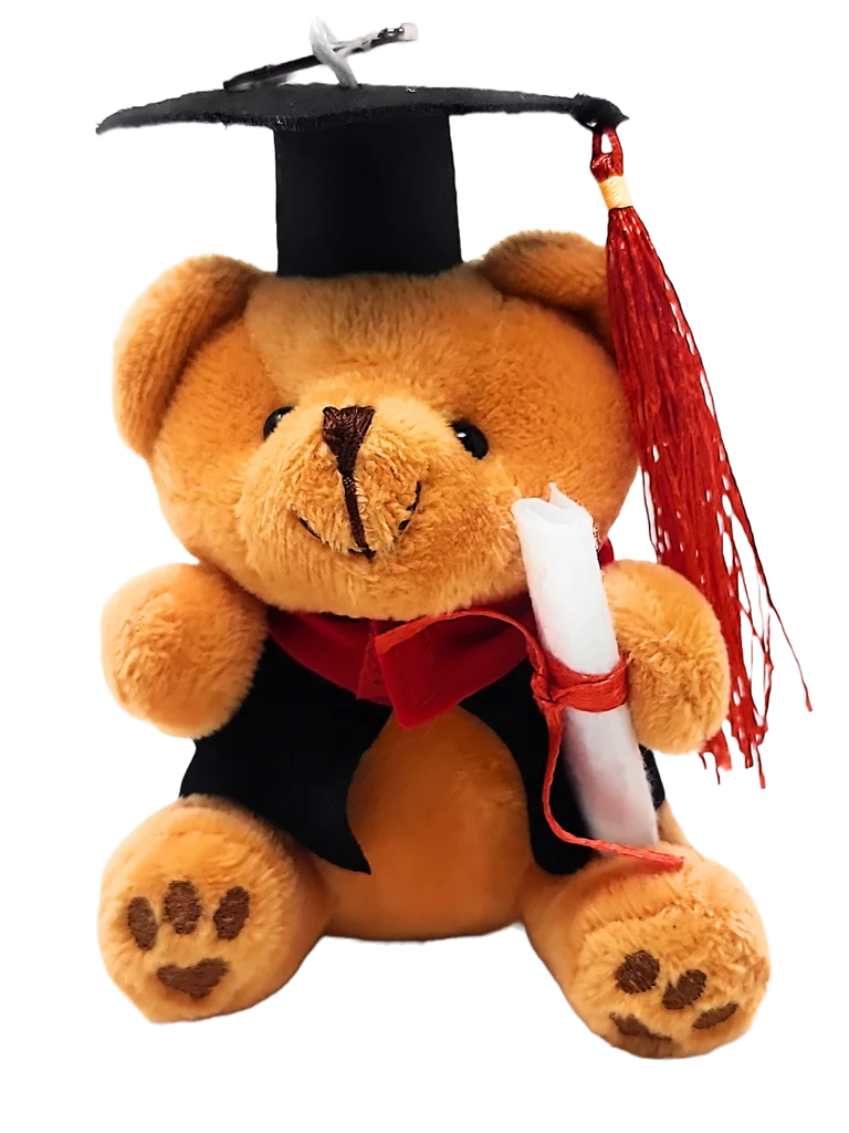 4.5" Clip on Graduation Brown Bear - Black