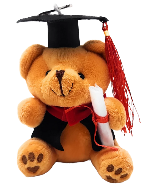 4.5" Clip on Graduation Brown Bear - Black