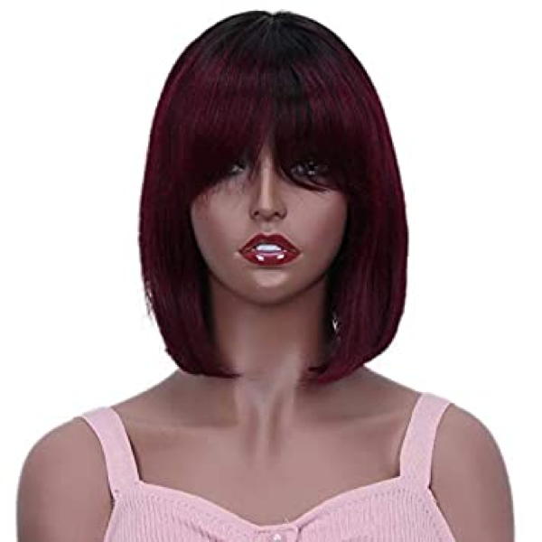 bob with bangs burgundy
