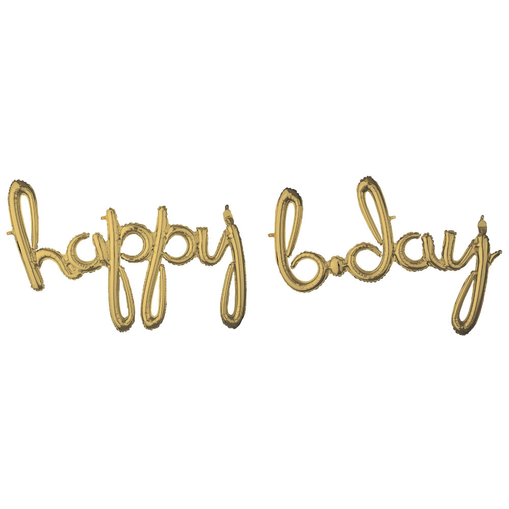 Script Phrase "Happy Bday" White Gold