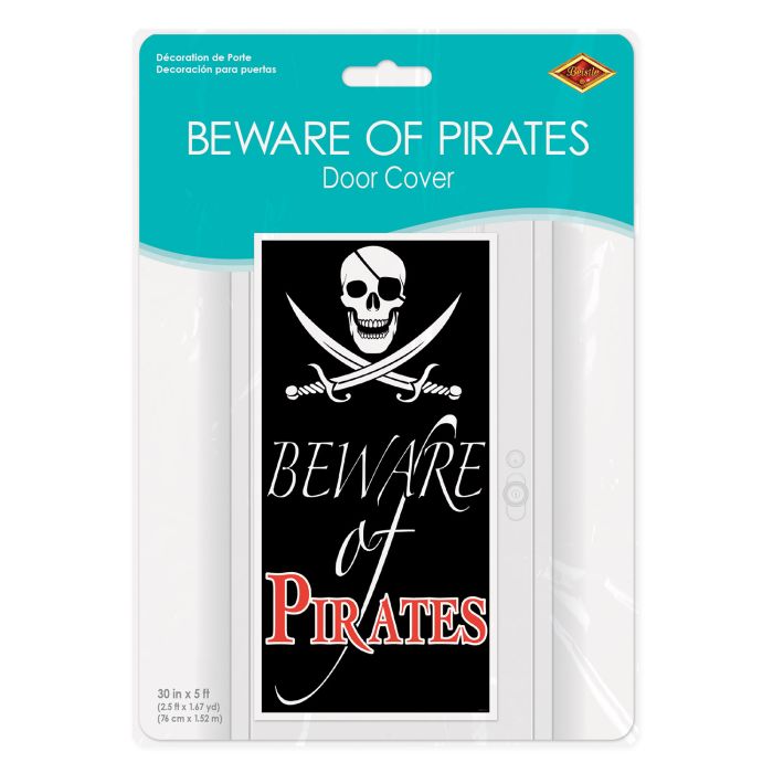 Packaged door cover with pirate design and text 'Beware of Pirates' on a white background.