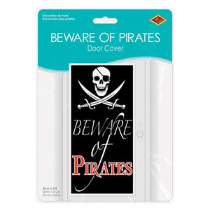 Packaged door cover with pirate design and text 'Beware of Pirates' on a white background.