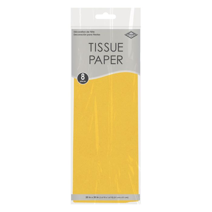 Pack of yellow tissue paper with a gray label on a white background