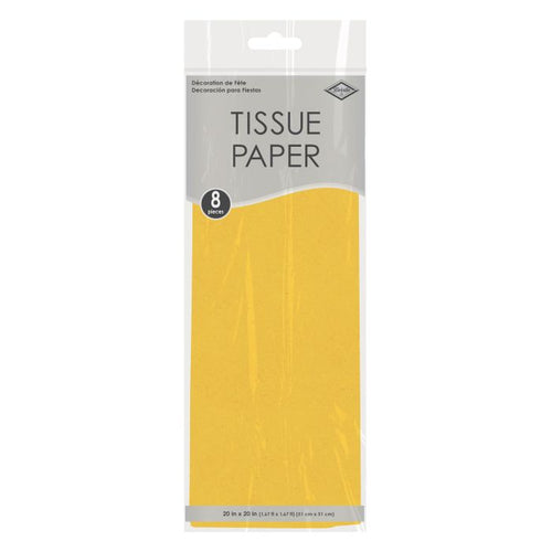 Pack of yellow tissue paper with a gray label on a white background