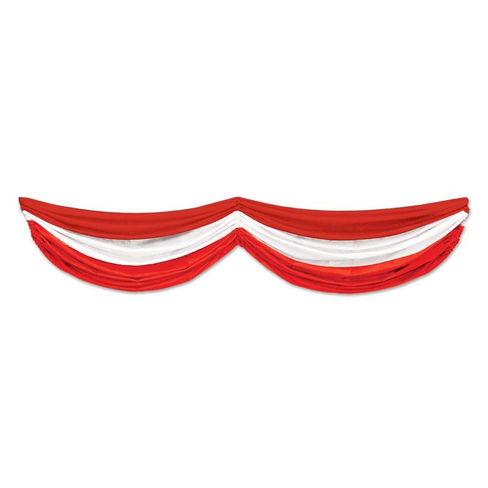 Red and white curtain swag on a white background
