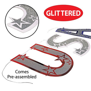 Decorative letter 'S' with stars, labeled 'Glittered' and 'Pre-assembled', on a white background.