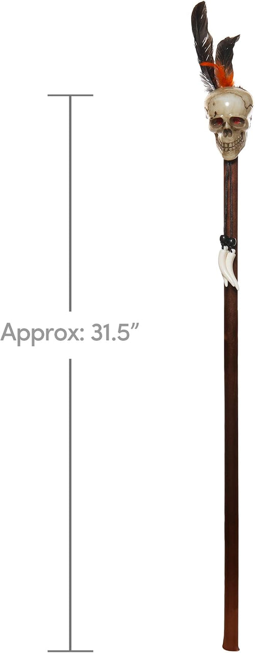 Witch Doctor Staff with Skull Top and Feather