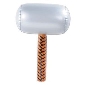 Inflatable hammer with a white head and orange handle on a white background