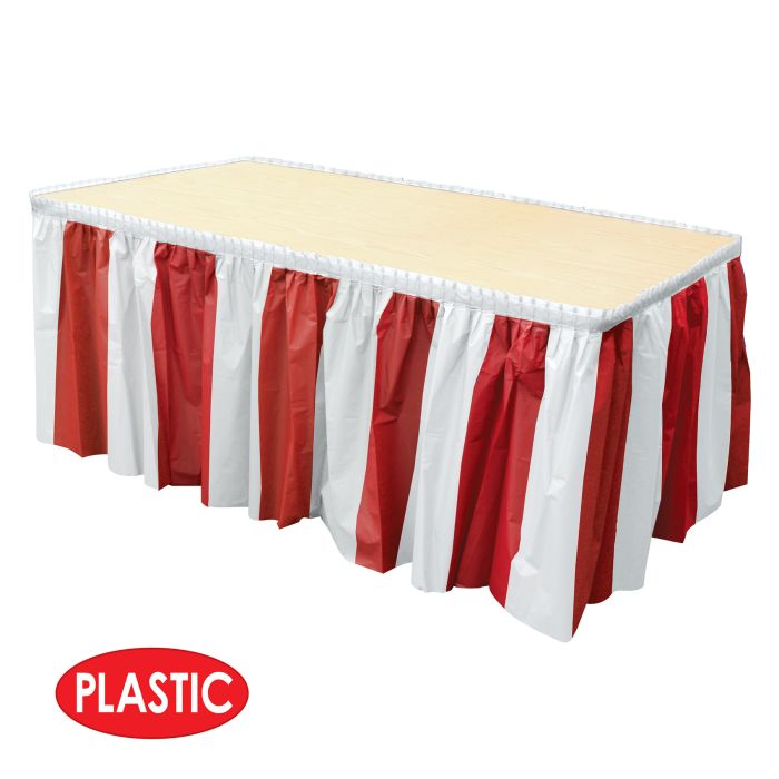 Red & White Stripes Table Skirting
