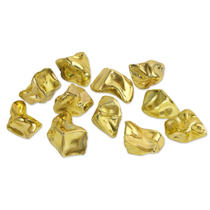 Gold-colored beads on a white background