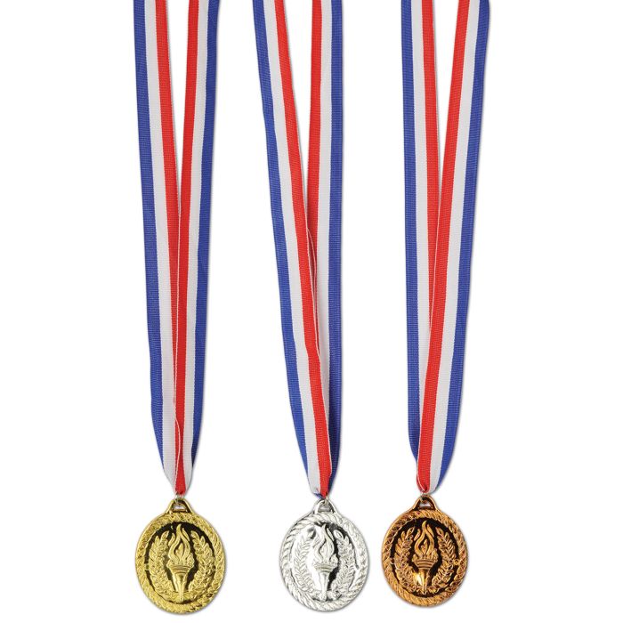 Gold, Silver & Bronze Medals w/Ribbon 3pk