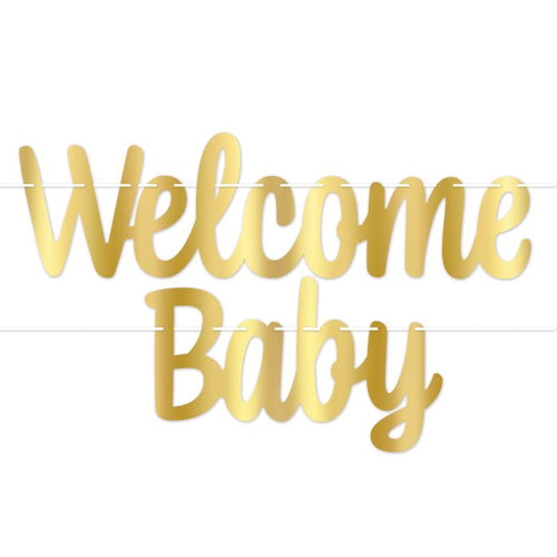 Foil Welcome Baby Streamer | Gold