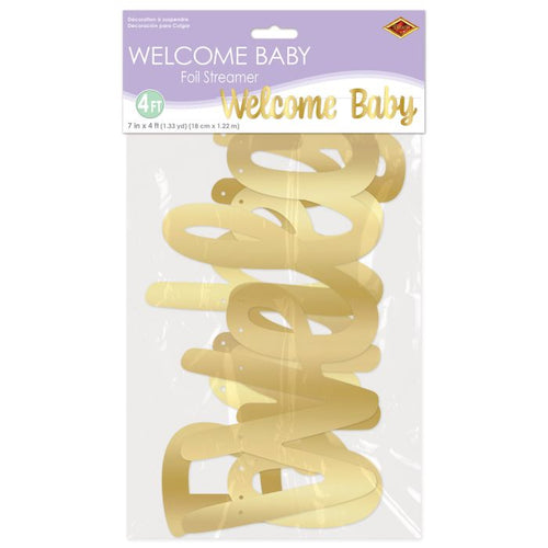 Foil Welcome Baby Streamer | Gold