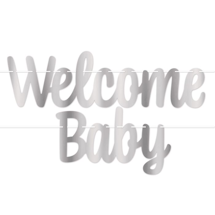 Foil Welcome Baby Streamer | Silver