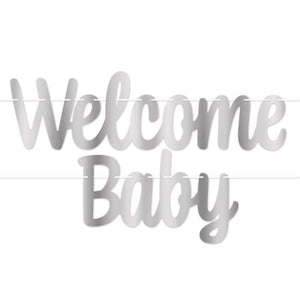 Foil Welcome Baby Streamer | Silver