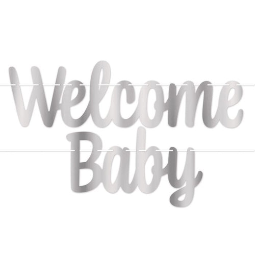 Foil Welcome Baby Streamer | Silver