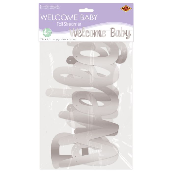 Foil Welcome Baby Streamer | Silver