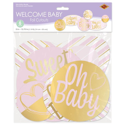 Welcome Baby Foil Cutouts - Pink | Baby Shower