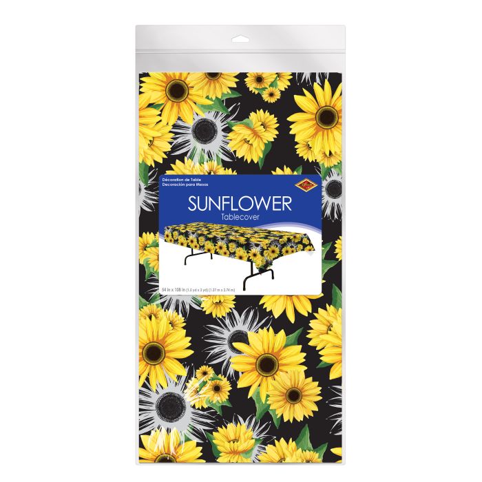 Packaged sunflower tablecloth with a black background