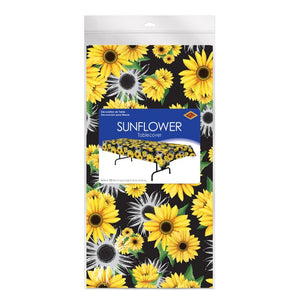 Packaged sunflower tablecloth with a black background