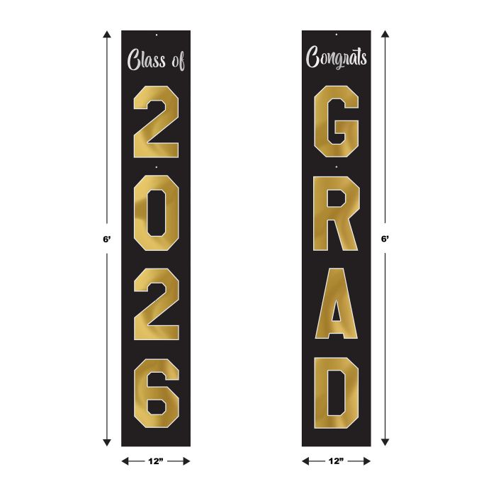 Two vertical graduation-themed signs with 'Class of 2026' and 'Congrats GRAD' text on a white background.