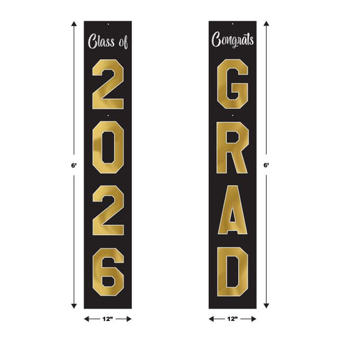 Two vertical graduation-themed signs with 'Class of 2026' and 'Congrats GRAD' text on a white background.
