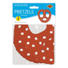 Packaged inflatable pretzels with red and white design on a blue and white background