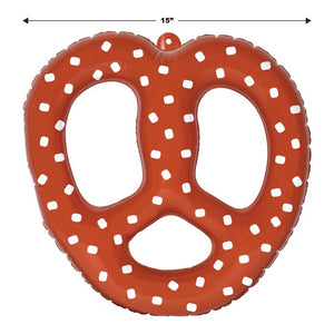 Inflatable pretzel-shaped pool float with measurement label on a white background