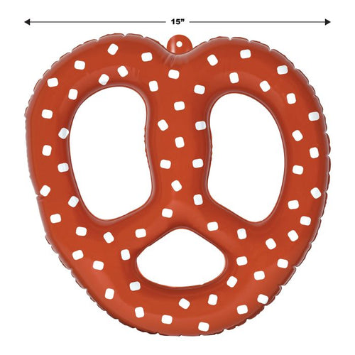 Inflatable pretzel-shaped pool float with measurement label on a white background