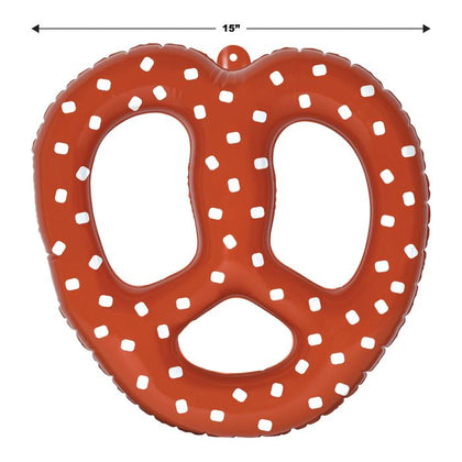 Inflatable pretzel-shaped pool float with measurement label on a white background