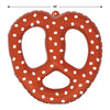 Inflatable pretzel-shaped pool float with measurement label on a white background
