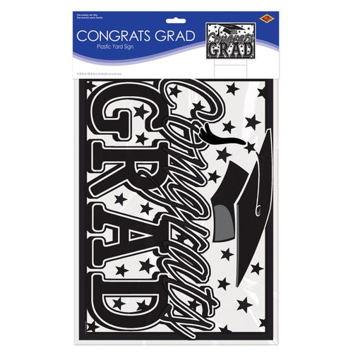 Plastic Congrats Grad Yard Sign - Black | Graduation