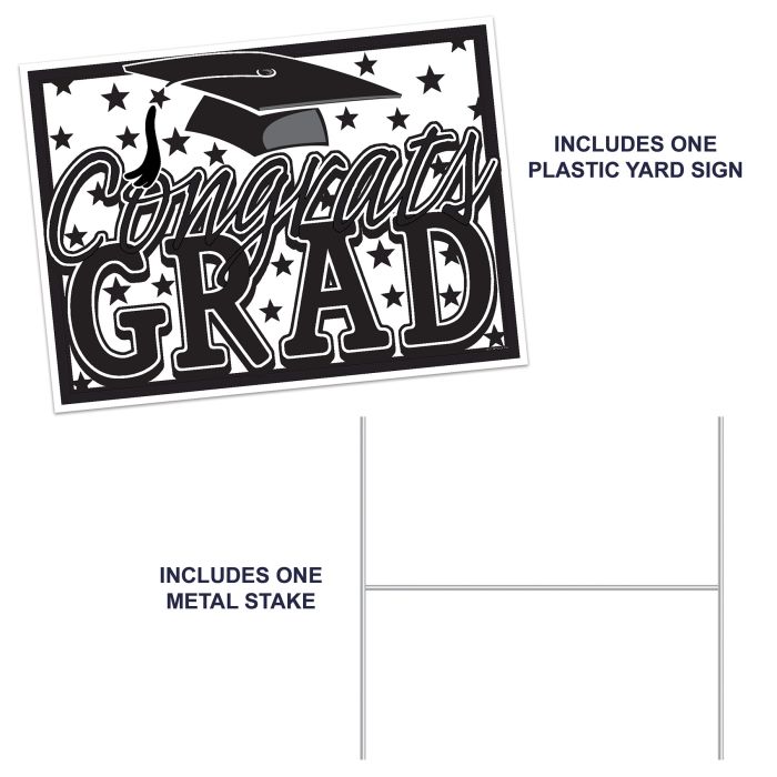 Plastic Congrats Grad Yard Sign - Black | Graduation
