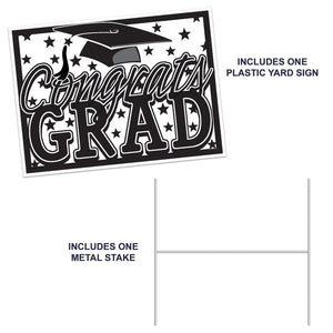 Plastic Congrats Grad Yard Sign - Black | Graduation