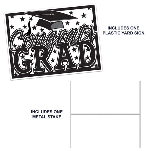 Plastic Congrats Grad Yard Sign - Black | Graduation
