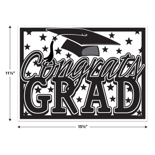 Plastic Congrats Grad Yard Sign - Black | Graduation