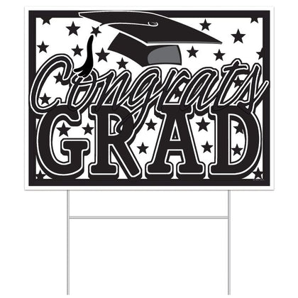 Plastic Congrats Grad Yard Sign - Black | Graduation