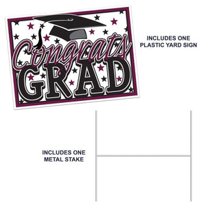 Plastic Congrats Grad Yard Sign - Burgundy | Graduation