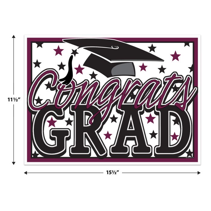 Plastic Congrats Grad Yard Sign - Burgundy | Graduation