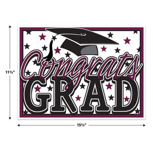 Plastic Congrats Grad Yard Sign - Burgundy | Graduation